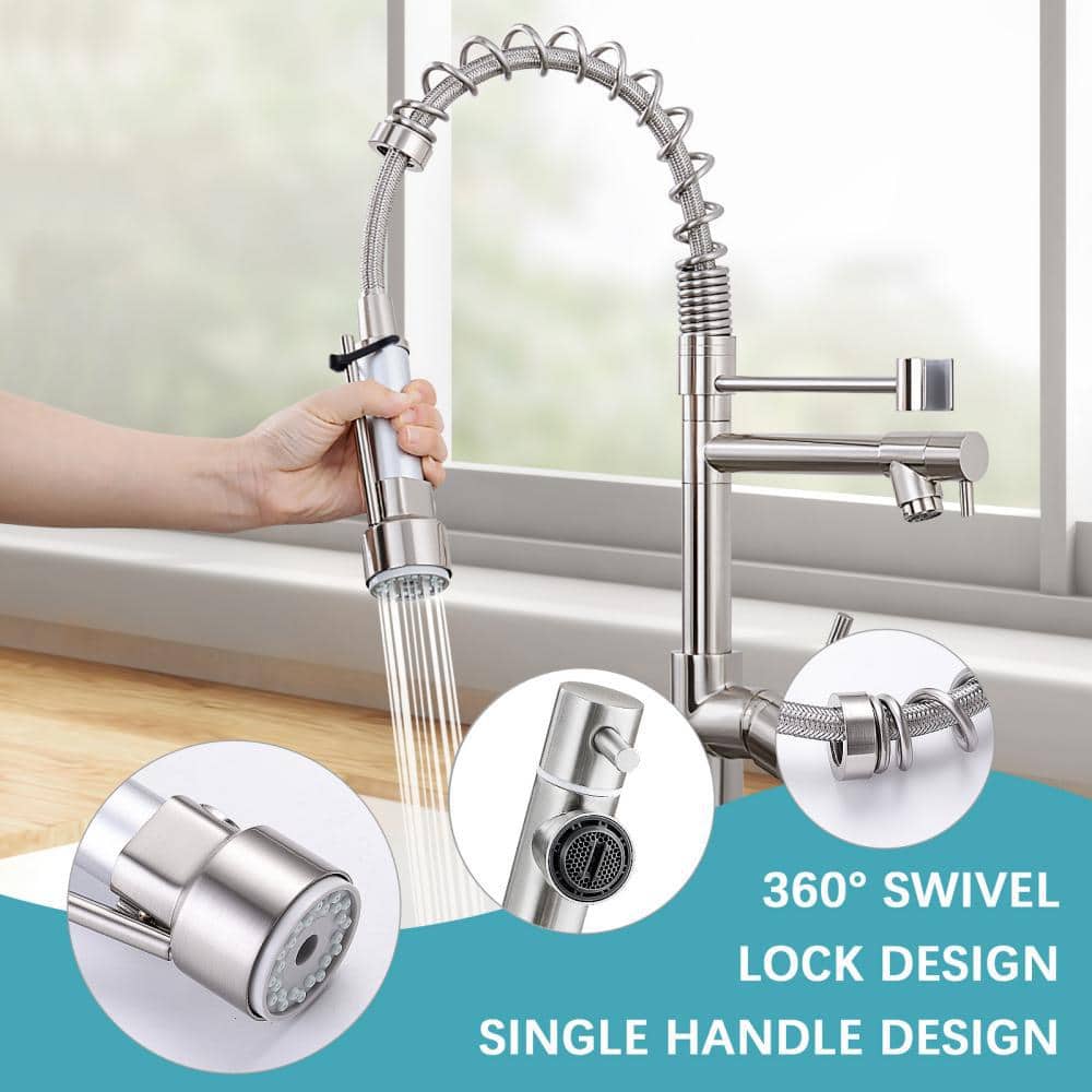 Brushed Nickel Stainless Steel Pull Down Kitchen Faucet with Sprayer