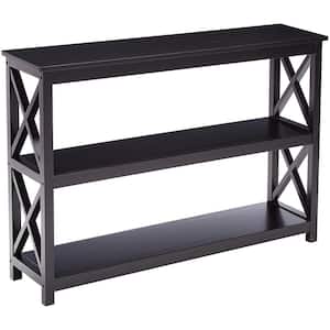 SignatureHome Aria Console Table with Shelves Black Finish Top Wood Rectangle Shape Console Table 42 W x 12 L x 30 H