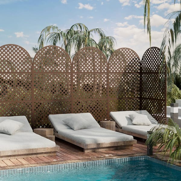Dovelina 72 in. Galvanized Metal Arch Outdoor Privacy Screens Outdoor Garden Fence Laurence in Brown