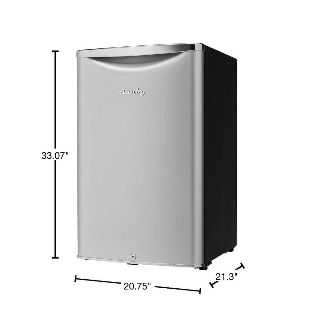 Silver and Black 4.4 cu. ft. Freestanding Mini Fridge with Chrome Handle