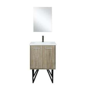 Lancy 24 in W x 20 in D Rustic Acacia Bath Vanity, White Quartz Top, Gun Metal Faucet Set and 18 in Mirror