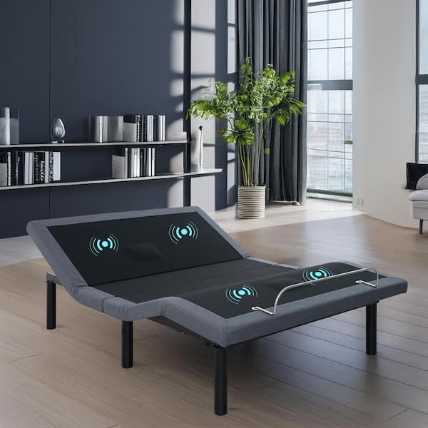 Gray 16 in. H Full Size Adjustable Bed Frame with Massage Settings, Wireless Remote, Timer, Easy Setup
