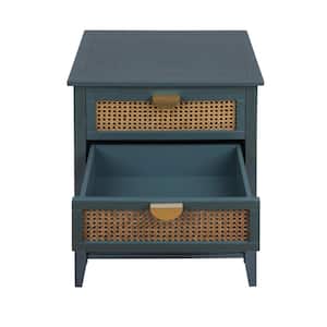 22.05 in. W x 15.75 in. D x 28.55 in. H Green Wood Linen Cabinet with 2 Naturel Rattan Drawers