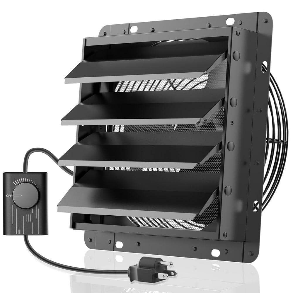 14 in. 882 CFM Black Metal Shutter Exhaust Fan with Speed Controller, 1400 