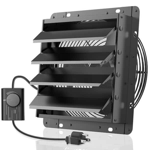 14 in. 882 CFM Black Metal Shutter Exhaust Fan with Speed Controller, 1400 RPM Vent Fan for Shed Garage Greenhouse