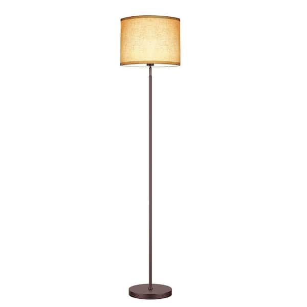 BICIK Modern 63 in. Brown Dimmable Standard Floor Lamp for Living Room with Fabric Shade