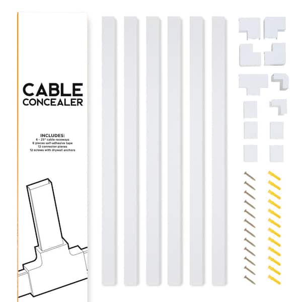 Cable Concealer On-Wall Cord Cover Raceway Kit Hide Cables Wire