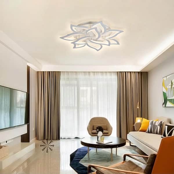 Genoci 33.5 in. 72-Watt Modern Flower White Dimmable Integrated