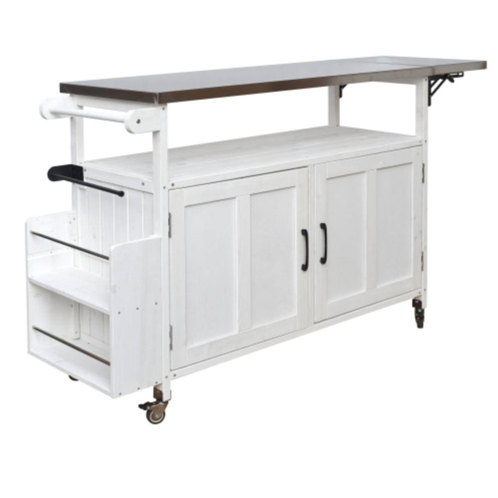White Outdoor Serving Cart, Kitchen Cart with Foldable Stainless Steel Top, Lockable Wheels & Towel Rack price history on PriceWatchPro