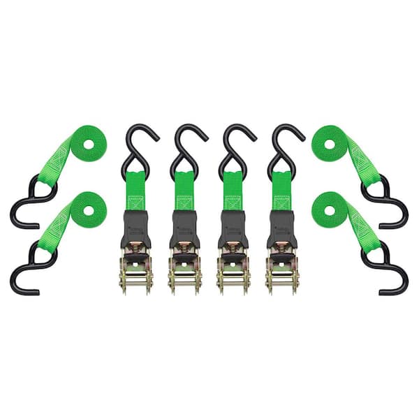 SmartStraps 14 ft. x 1 in. Green Padded Ratchet Tie Down Straps with 500 lb. Safe Work Load - 4 pack