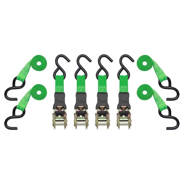 14 ft. x 1 in. Green Padded Ratchet Tie Down Straps with 500 lb. Safe Work Load - 4 pack