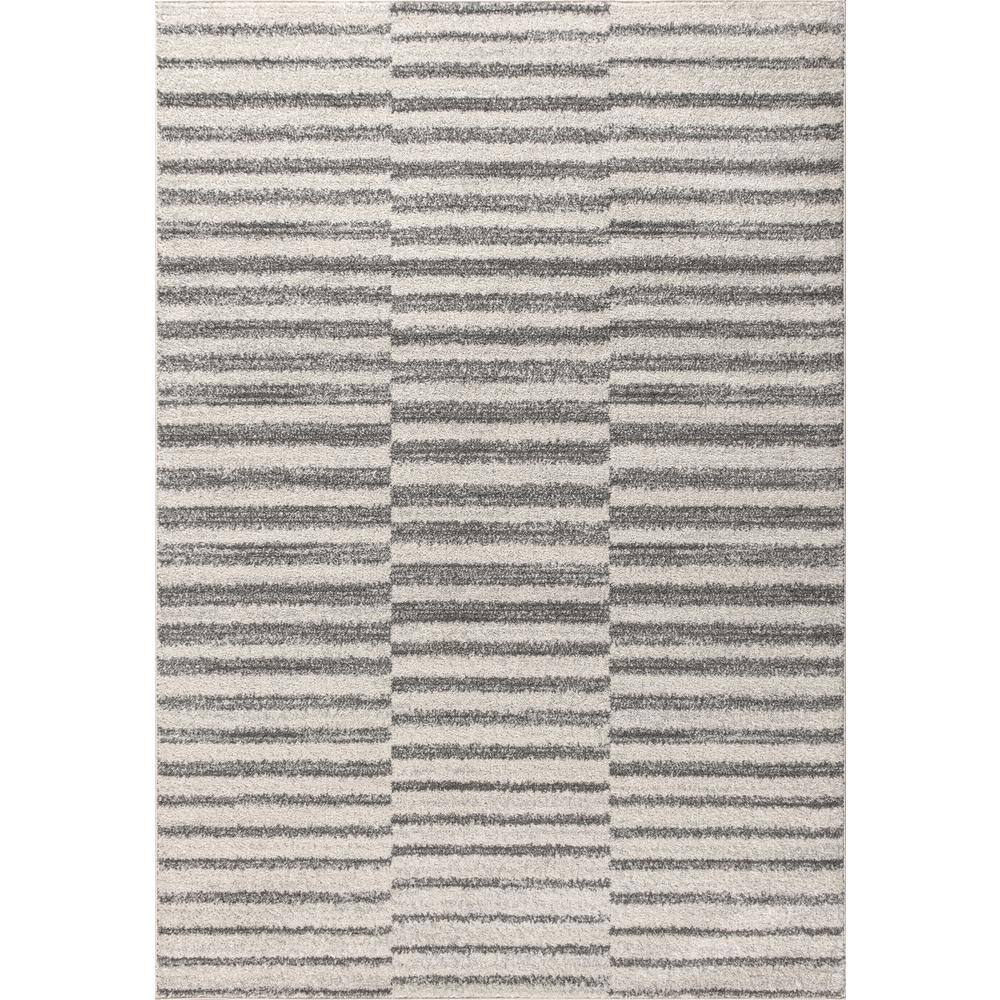 Modern Stripe Gray and Ivory Synthetic 3' x 5' Area Rug