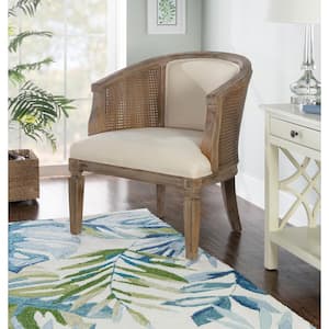 Kingston Greywash Cane Chair with Light Neutral Upholstery