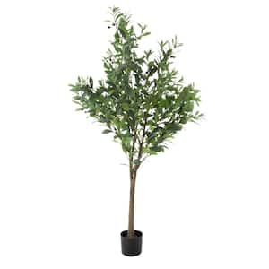 6 ft. Indoor/Outdoor Artificial Olive Tree - Potted Faux Floor Plant with Fruit - Natural Looking Greenery Decoration