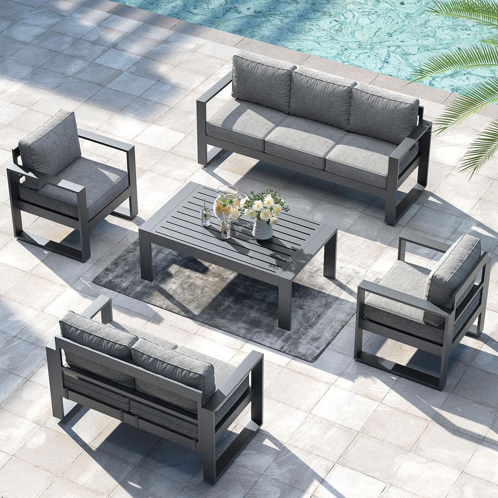 5-Piece Hight Back Aluminum Outdoor Furniture Set with Coffee Table and Gray Frame price history on PriceWatchPro