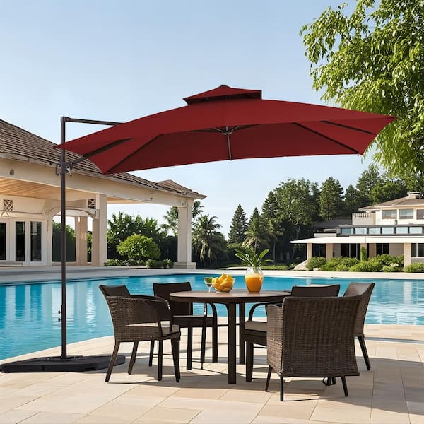 JEAREY 10 ft. x 10 ft. Square Outdoor Patio Cantilever Umbrella with Tilt in Red