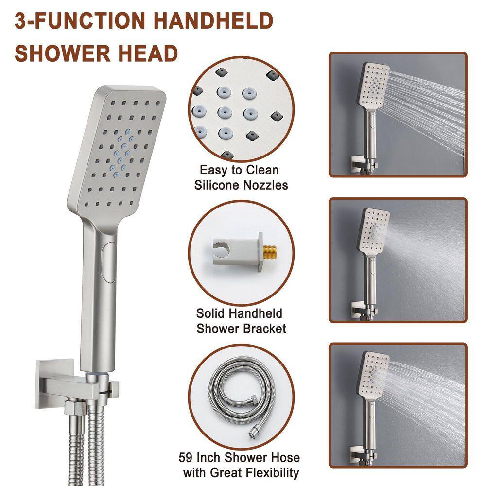 Brushed Nickel LED Ceiling Mounted Shower System with Body Jets