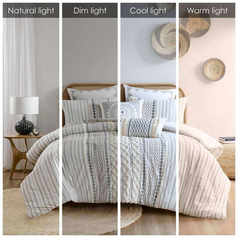 Ivory King Cotton Reversible Comforter Set with Chenille