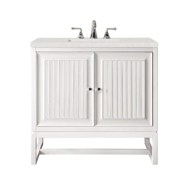James Martin Vanities Athens 30.0 in. W x 23.5 in. D x 34.5 in. H Bathroom Vanity in Glossy White with Lime Delight Silestone Quartz Top
