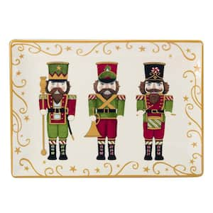 Holiday Magic Nutcracker 14 in. Multicolored Earthenware Rectangular Platter