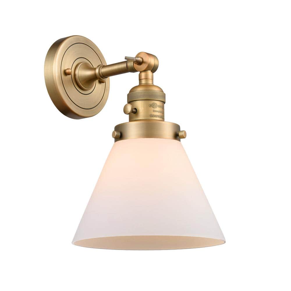 Cone 8 in. 1-Light Brushed Brass Wall Sconce with Matte White Glass Shade with On/Off Turn Switch price history on PriceWatchPro
