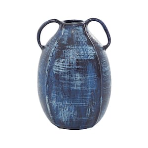 9 in. Blue Ceramic Decorative Vase with Handles