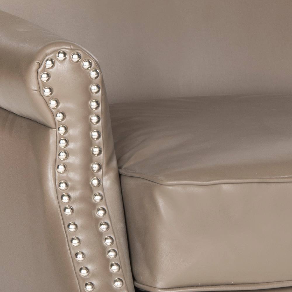 Contemporary Clay Gray Faux Leather & Wood Arm Chair