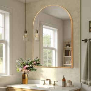 24 in. W x 36 in. H Aluminum Gold Vanity Mirror Large Arched Mirror Wall Mounted/Standing Bathroom Mirror Framed Mirror