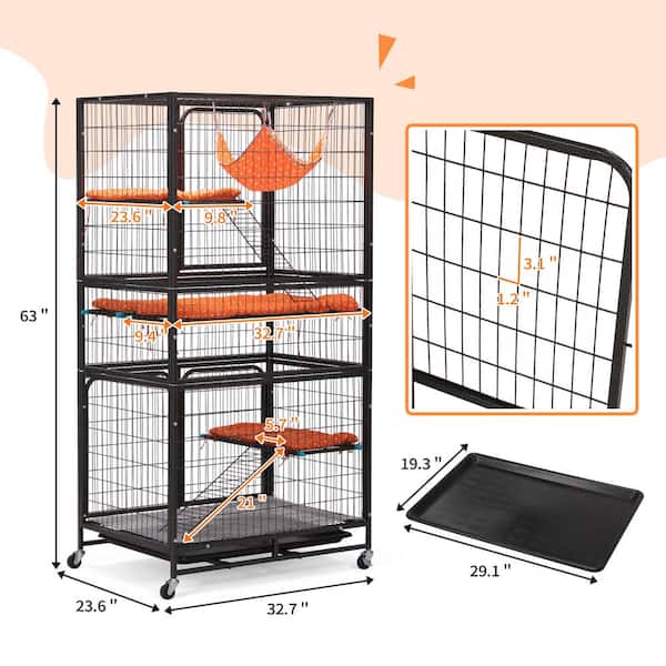 COZIWOW 4-Tier Wire Cat Cage Pet Enclosure with Removable Wheels