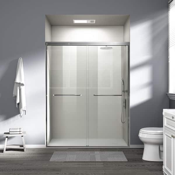 60 in. W x 72 in. H Sliding Semi-Frameless Shower Door in Brushed Nickel Finish with Tempered Glass
