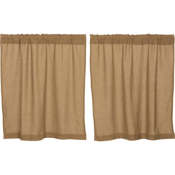 Burlap 36 in. W x 36 in. L Natural Tan Cotton Light Filtering Rod Pocket Curtain Window Panel Pair