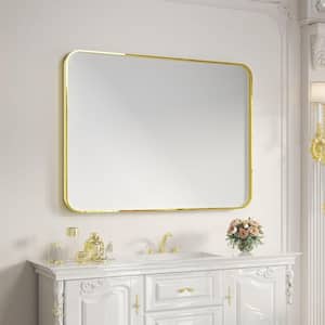 48 in. W x 36 in. H Rectangular Aluminum Framed Wall Bathroom Vanity Mirror in Gold