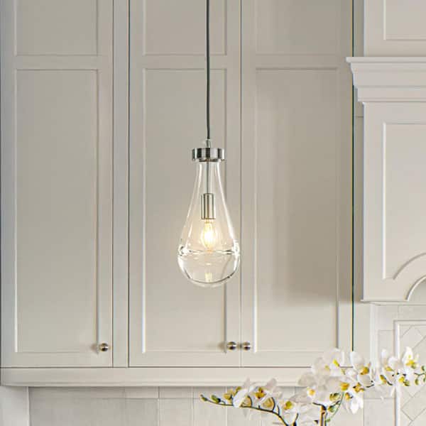 ALOA DECOR 1-Light 5 in. Farmhouse Raindrop Glass Brush Black Nickel Chandelier Rustic Teardrop Pendant Light for Kitchen Island