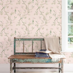 Secret Garden Pink and Green Garden Bird Trail Non-Woven Paper Non-Pasted Wallpaper Roll (Covers 57.75 sq.ft.)