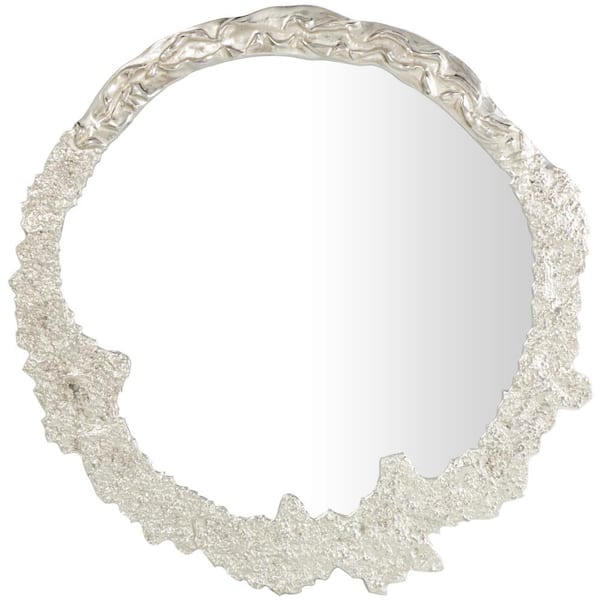 Novogratz 35 in. W x 35 in. H Round Frameless Silver Wall Mirror with Unfinished Texture