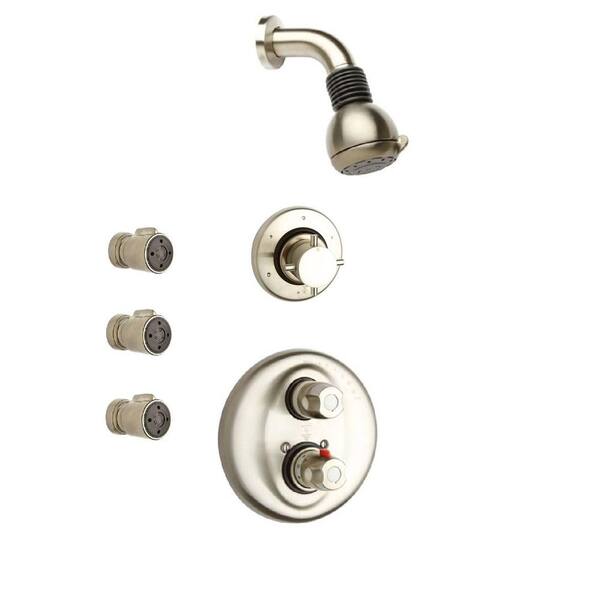 LaToscana Water Harmony 3-Handle 2-Spray Shower Faucet with 3 Body Jets in Brushed Nickel (Valve Included)