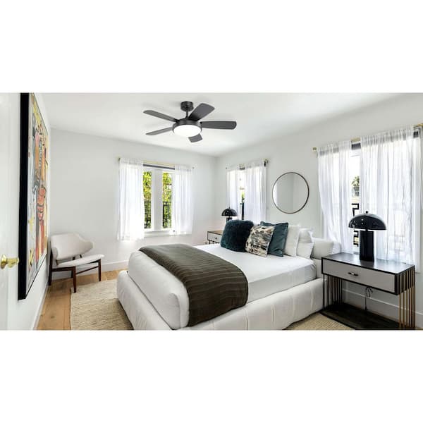 Kebris 42 in. Indoor/Outdoor Integrated LED Black Downrod Mount Ceiling Fan with Light Kit and Remote Control