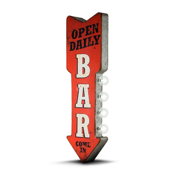 Crystal Art Gallery Open Daily Bar Metal Arrow Vintage Marquee LED Sign