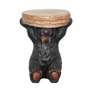 Concrete Outdoor Garden Statue -20.8in. Black Bear Indoor Ornament Outdoor Stool End Table for Garden, Patio, Yard, Lawn