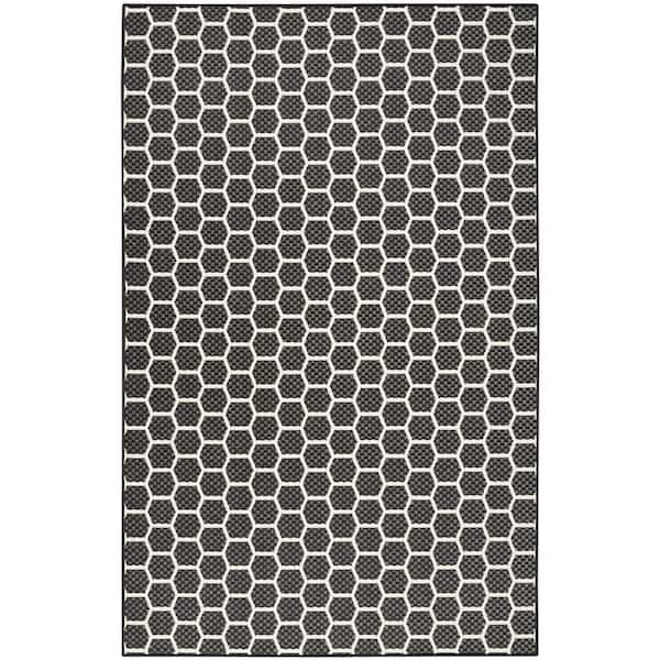 Reversible Indoor Outdoor Black 6 ft. x 9 ft. Honeycomb Contemporary Area Rug