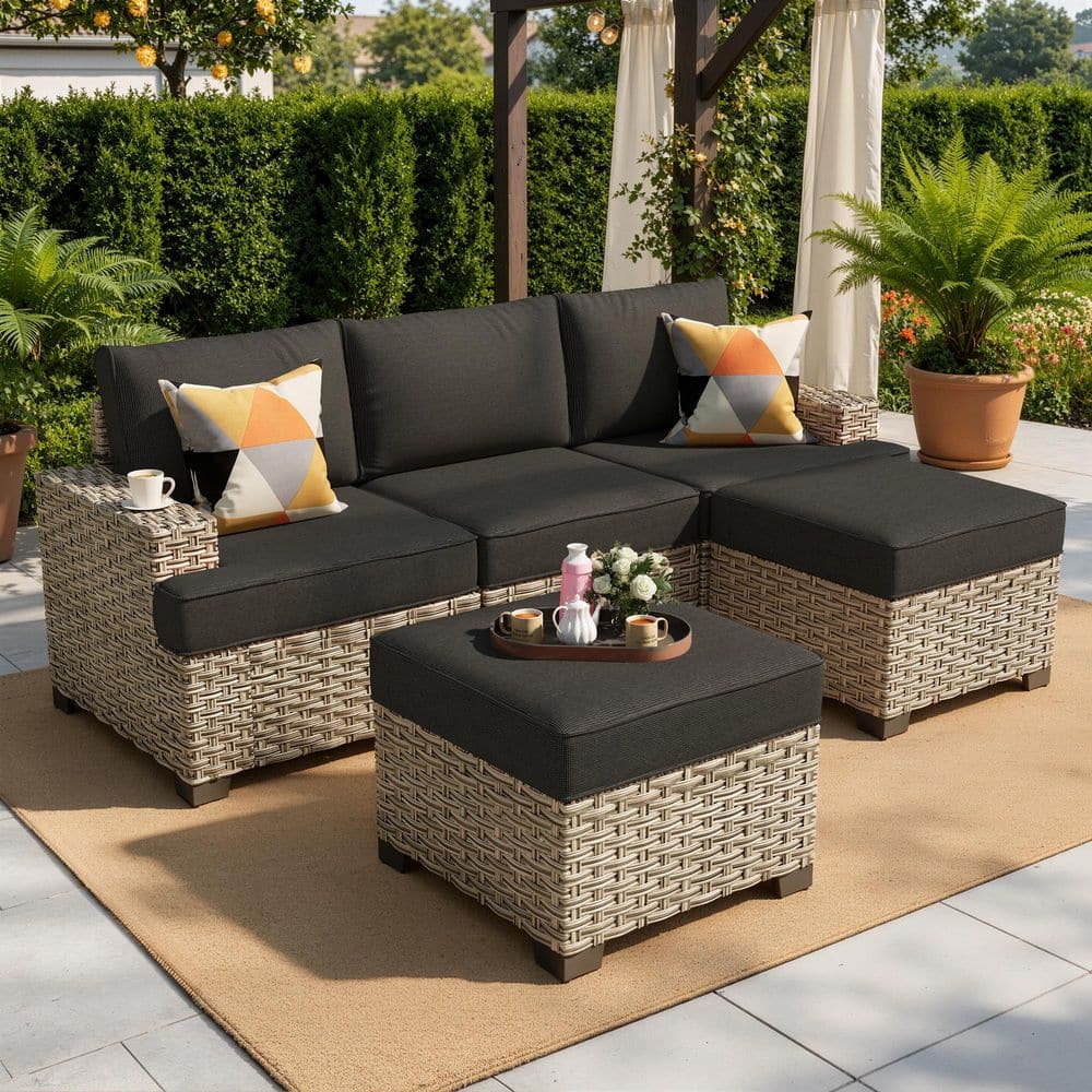 Tiberte Gray 5-Piece Wicker Patio Conversation Seating Set with Black Cushions price history on PriceWatchPro