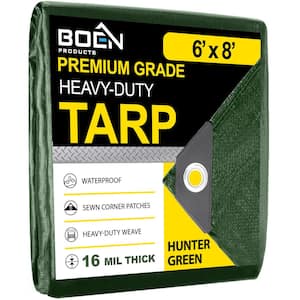 6 ft. x 8 ft. Green Ultra Heavy-Duty 16 Mil Thick Hunter Tarp Cover, Waterproof, Tear Proof and UV Resistant