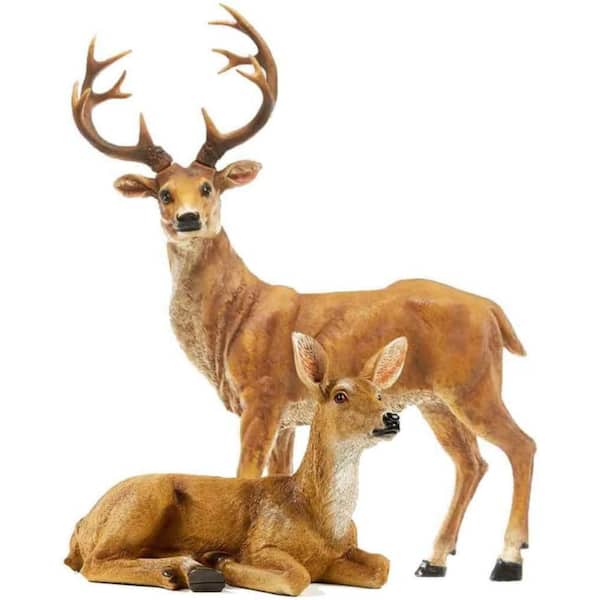 Resin Female Deer and Standing Male Deer Decoy, Animals Statue for Home Garden Yard Patio Decor