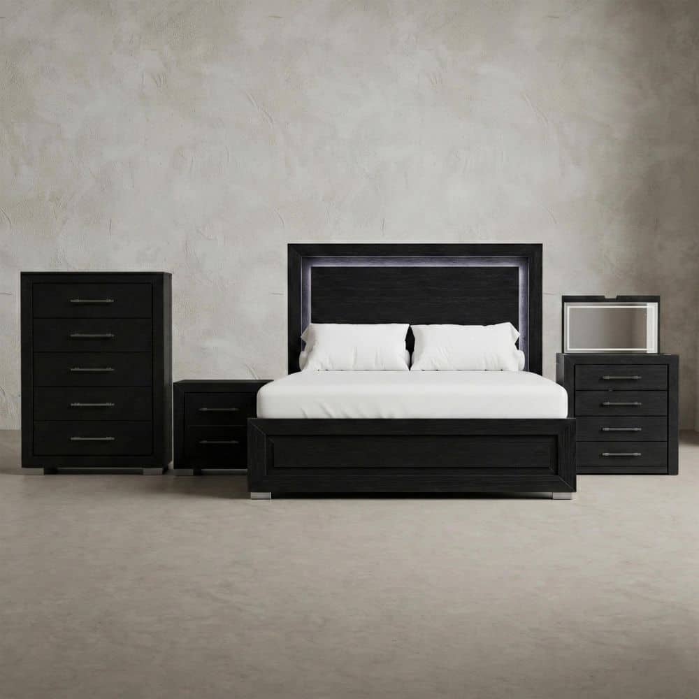 Fairhart 4-Piece Black Wood King Panel Bedroom Set with Chest, Nightstand and Convertible Vanity Set price history on PriceWatchPro
