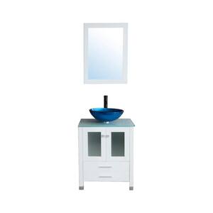 21.7 in. W x 24.4 in. D x 29.5 in. H Single Sink Bath Vanity in White Cabinet with Green Glass Top and Mirror