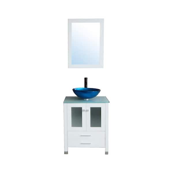 Flynama 24.4 in. W x 21.7 in. D x 29.5 in. H Bath Vanity in White with Vanity Top in Green with Blue Basin and Mirror
