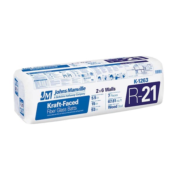 Johns Manville R-21 Kraft Faced Fiberglass Insulation Batt 15 in. W x 93 in. L