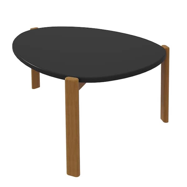 Manhattan Comfort Gales 32.44 in. Matte Black Mid-Century Modern Round MDF Coffee Table with Solid Wood Legs