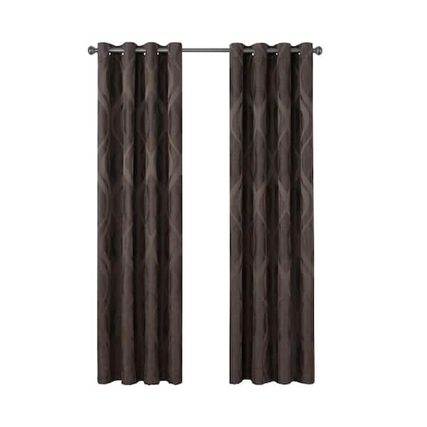 Eclipse Caprese ThermaLayer Espresso Geometric Pattern Polyester 52 in. W x 84 in. L Blackout Single Grommet Top Curtain Panel
