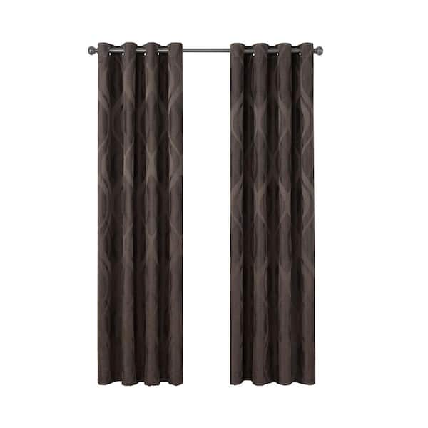 Eclipse Caprese ThermaLayer Espresso Geometric Pattern Polyester 52 in. W x 108 in. L Blackout Single Grommet Top Curtain Panel